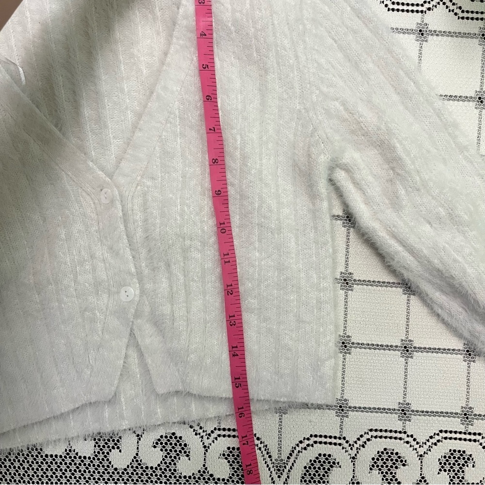Garage White Fuzzy Women's Cardigan - Picture 8 of 8